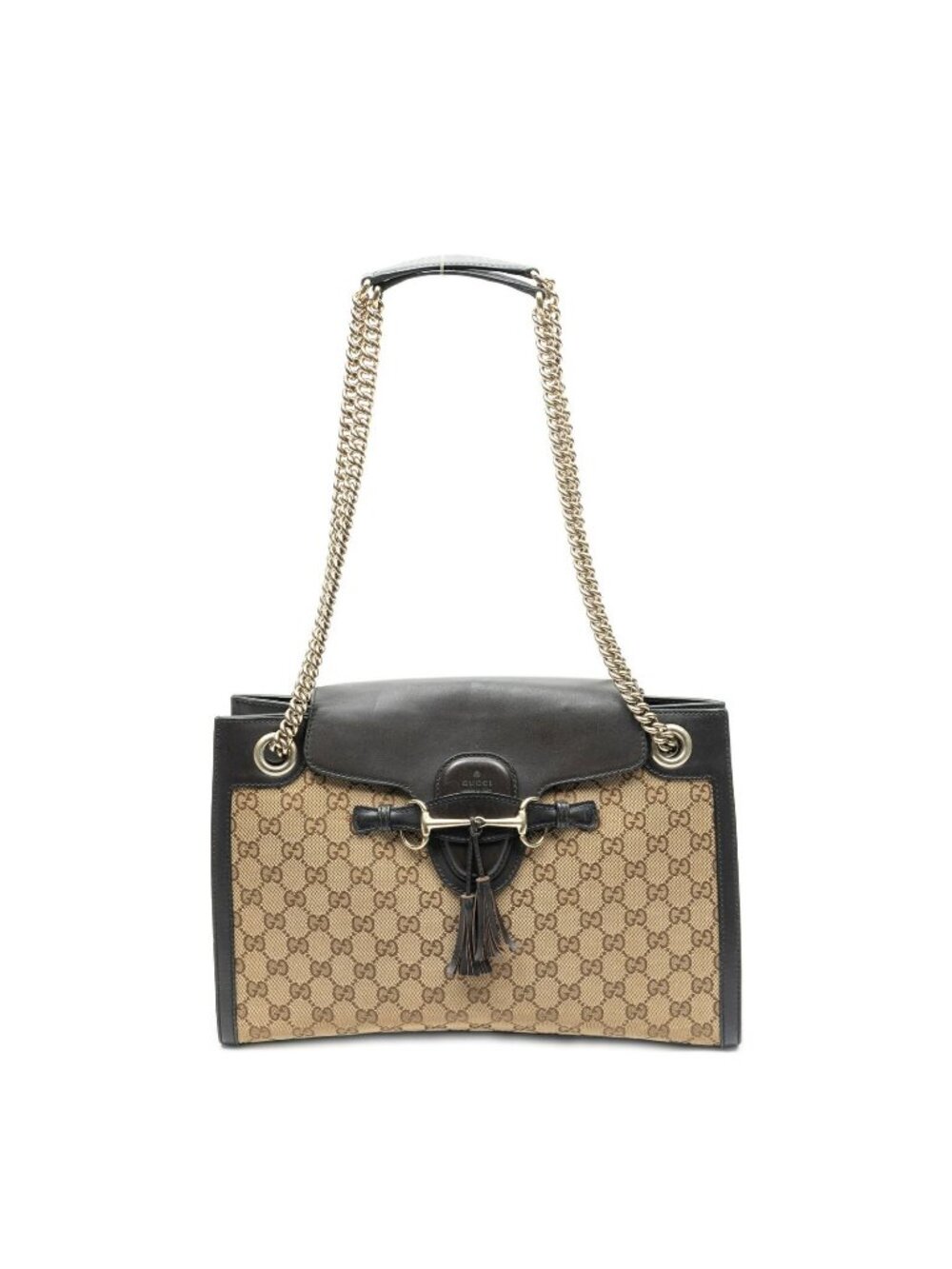 Gucci Large Emily Chain Brown Beige GG Canvas Shoulder Bag